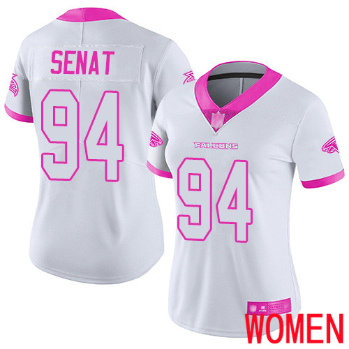 Atlanta Falcons Limited White Pink Women Deadrin Senat Jersey NFL Football #94 Rush Fashion->women nfl jersey->Women Jersey